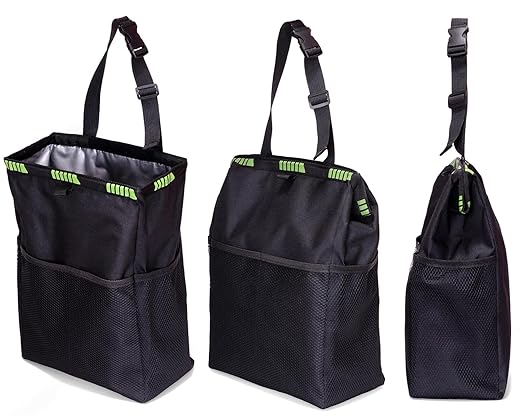 Ginsco 3.5 Gallons Large Capacity Hanging Car Trash Bag, Reusable Car Trash Can, Leakproof Car Garbage Bag, Foldable Waterproof Car Organizer Cooler with 4 Pockets for Camping Traveling