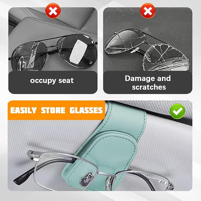 Sunglasses Holder for Car Visor, Microfiber Leather Magnetic Sun Visor Eyeglasses Hanger & Ticket Card Clip, Multi-Function Automotive Interior Glasses Mount, Universal Fit (Sky Blue)