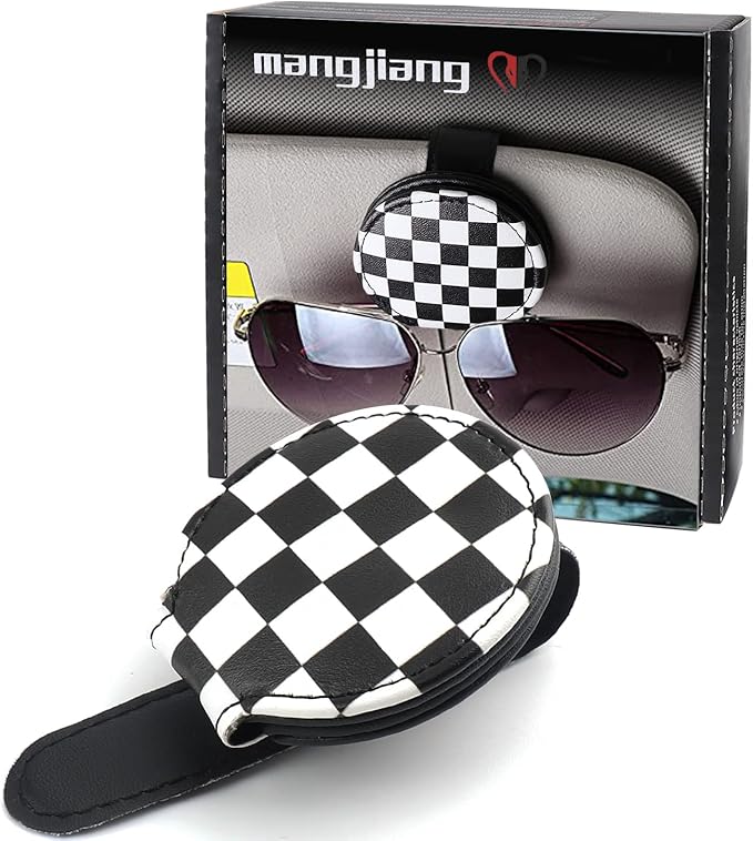 for Mini Cooper Universal Visor Car Glasses Sunglasses Holder Storage Fastener Portable Clip Vehicle Auto R55 R56 R60 F56 F55 F60 (Checkered)