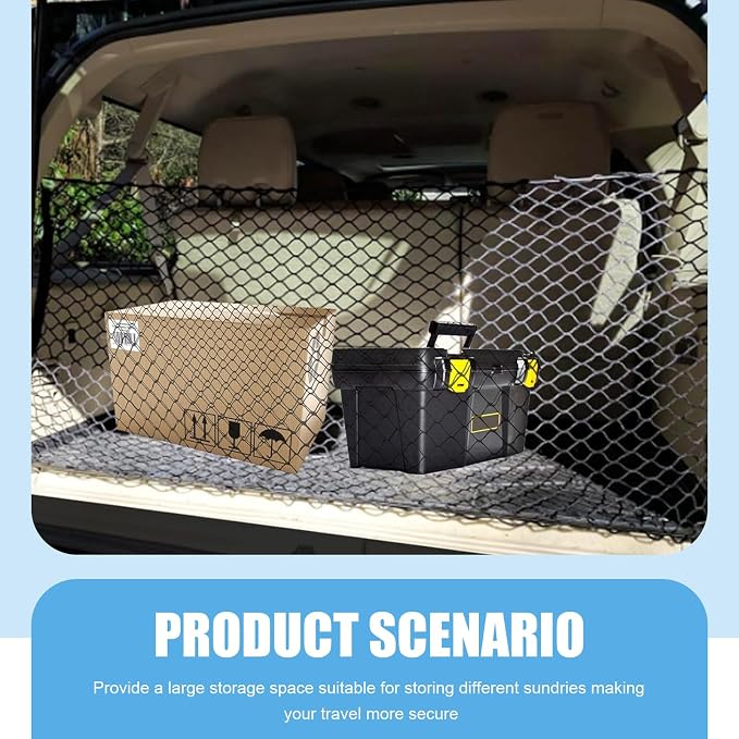 Car Rear Cargo Net, Adjustable Elastic Trunk Storage Organizer Net, 35.43" x 11.81" Double-layer Storage Net with Hooks, Universal Automotive Interior Accessories for Most Cars (Black)