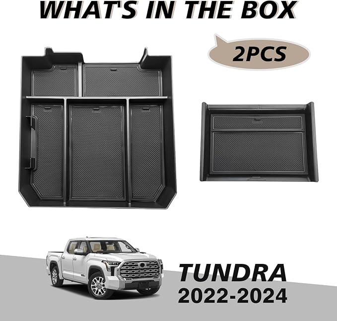 Muslogy Center Console Organizer Compatible with Toyota Tundra 2022-2025 2026 Accessories Middle Insert Box & Lower Center Console Storage Gear Shift Storage Box 2PCS Set(Console Organizer+Lower Tray)