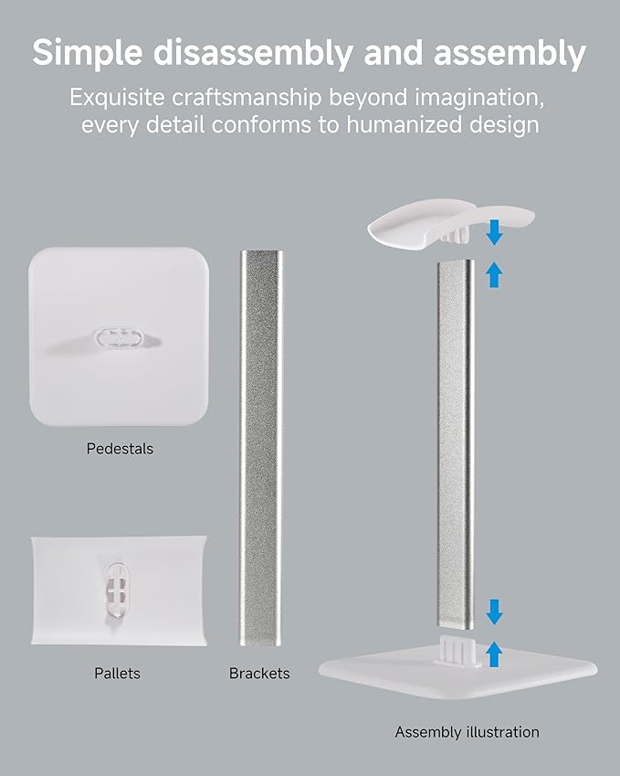 Sleek Modern Headphone Stand for Desk - Easy Assembly & Disassembly - Exquisite Craftsmanship Headset Holder for All Type PC Wireless Gaming Headset (White)