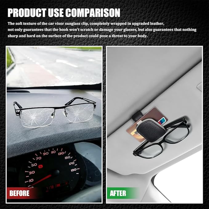 Sunglasses Holders for Car Visor, Sunglass Car Organizer, Leather Magnetic Buckle Sun Visor Sunglass Clip, Car Accessories Ticket Card Clip Sunglasses Mount Fit Truck (Black/Gray, 2PCS)