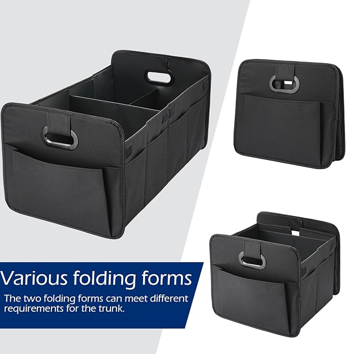 Foldable Car Trunk Organizer - 63L Collapsible Multi-Compartment Storage with 10 Side Pockets, Reinforced Handles & Waterproof 600D Oxford Polyester - Fits Car, SUV, Minivan - Black
