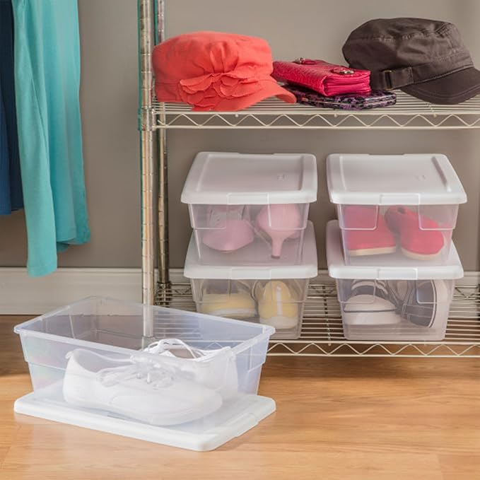 Sterilite 24-Pack 6 Quart Storage Boxes, Stackable Clear Plastic Bins with Snap-On Lids - Heavy-Duty Organizing Containers for Closet, Bathroom, and Office