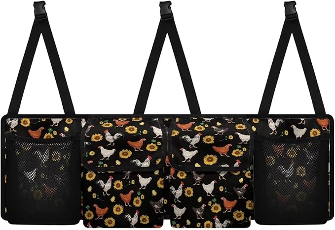 Sunflower Chicken Car Trunk Organizers for Women Back Seat Trunk Organizer Hanging Car Organizer Foldable Storage Bag with Adjustable Stra & 4 Pocket