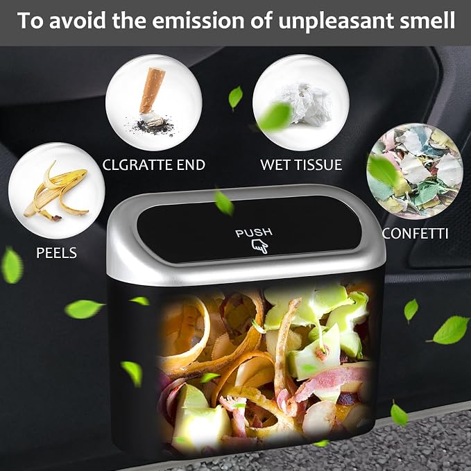 Accmor Car Trash Can with Lid, Mini Vehicle Trash Bin Car Dustbin Garbage Organizer Holder with Trash Bag, 2 Pack Small Hanging Leakproof Cars Storage Bag Container for Auto, SUV, Office (Silver)
