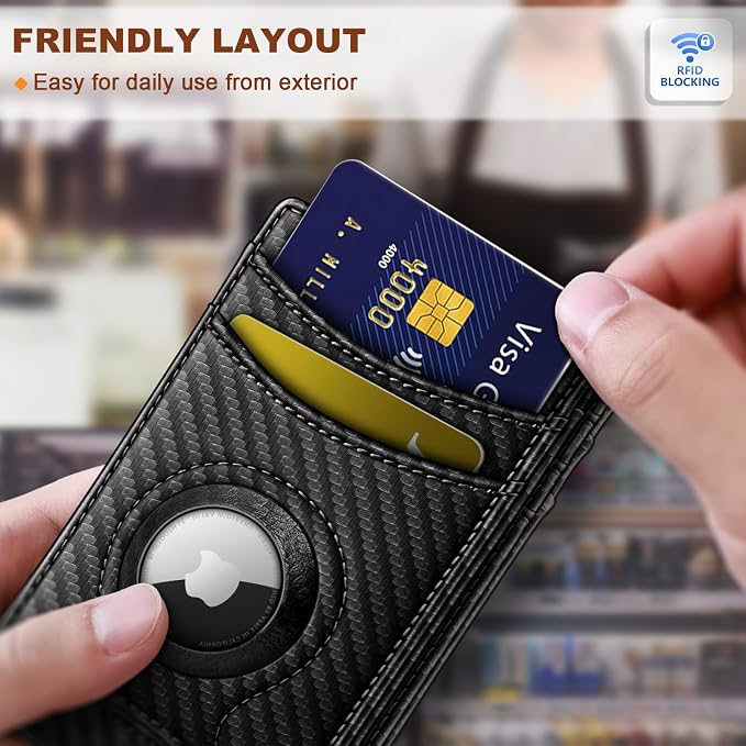 BULLIANT Men Airtag Wallet,Slim Wallet Money Clip Card Holder Magnetic Closure 12 Cards in Front Pocket RFID Blocking