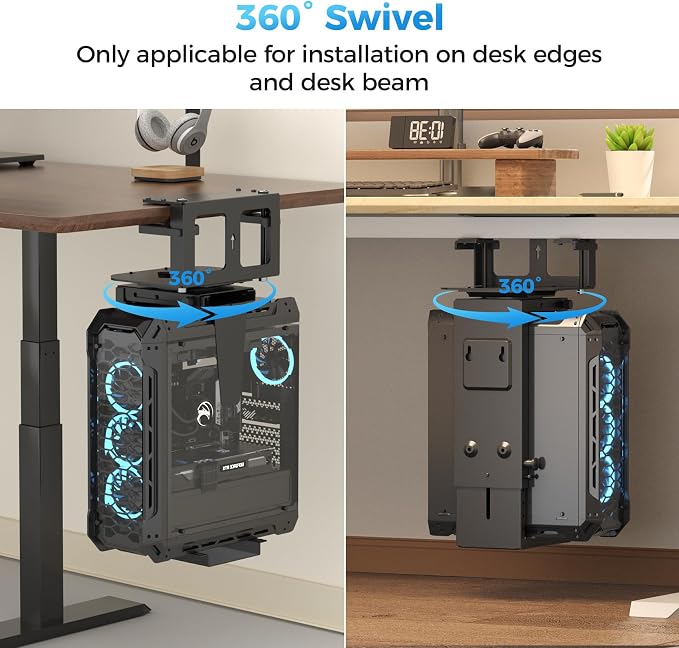 Suptek Clamp-on Desk or Desk Leg PC Mount,Adjustable Height and Width,CPU Under Desk Table Beam PC Mount Bracket Computer Tower Wall and Under Counter Holder