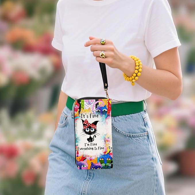 Black Cat Wallets for Women - Slim PU Leather Womens Wallet with Cash Zipper Coin Purse, Small Credit Card Holder Travel Wallet, Wristlet Wallets for Female Ladies Teen Girls Purse(Cat Lovers Gift)