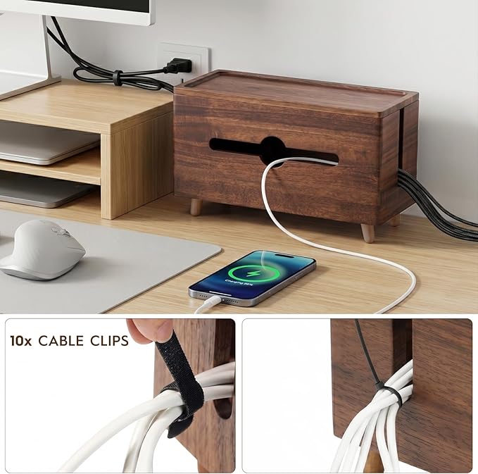 Extra Large Cable Management Box，Wood Cable Organizer Box,Power Strip Box & Organizer for Power Strip, TV Wires & Desk Cable Storage,Hide Desk Cord and Floor Cables