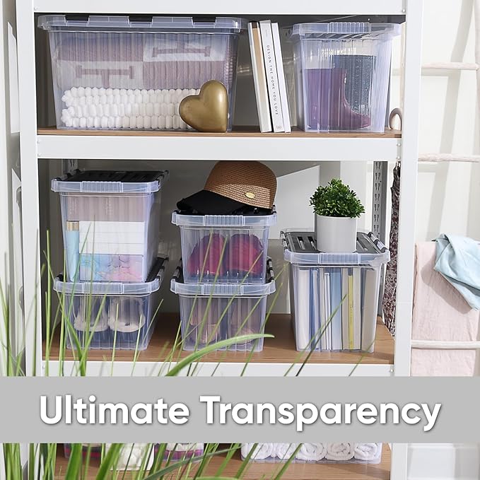 Superio Storage Bins with Lids, Clear Plastic Containers for Organizing, Stackable Totes, BPA Free, Odor Free, Organizer Boxes for Home, and Dorm, 10.5 Quart (4 Pack, 15"x10"x7")