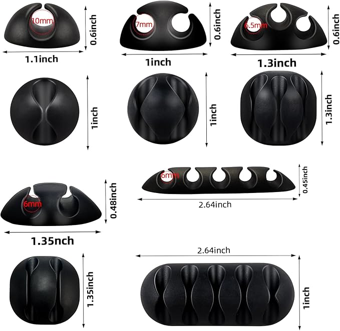 Adhesive Cable Clips Organizer 16 Pack Black Cord Holders for Desk Under Computer, Strong Sticky Wire Management Clips for Home Office TV Car Mouse Nightstand Accessories
