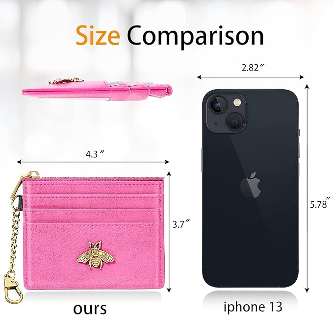 SEAVILIA Card Holder Keychain Wallet for Women with ID Window RFID Coin Purse Bee Gifts Slim Minimalist Small Wallet