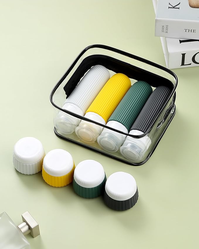 Mrsdry Travel Bottles for Toiletries 8 Pack, TSA Approved 3 oz Travel Containers with Clear Bag, Leak Proof Silicone Squeezable Essentials Jars