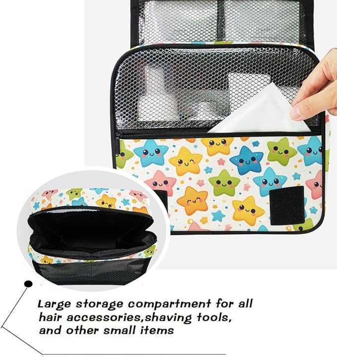 senya Hanging Travel Toiletry Bag Cute Kit Makeup Case Cosmetics Organizer for Men Women (Cute Star)