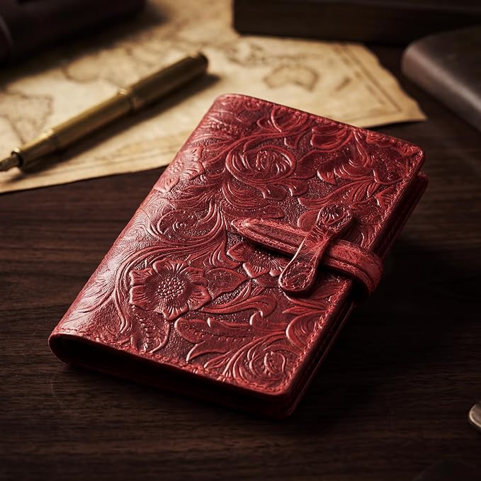 Genuine Leather Passport Holder Travel Bifold Wallet For Men And Women Slim RFID Blocking Red