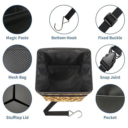 Car Trash Can Leopard Skin Wate-rproof Auto Garbage Bag Car Trash Can with Lid Leak-Proof Car Storage Bag Hanging for Headrest Collapsible and Portable with Storage Mesh Pocket