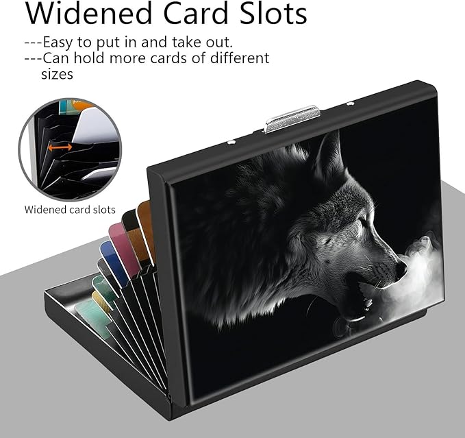 Credit Card Holder, Winter Wolf Howling Design Mini RFID Blocking Aluminum Wallet Slim Metal Hard Case Shell Travel Wallet ID Case Small Credit Cards Case Business Cards for Women Men Girls
