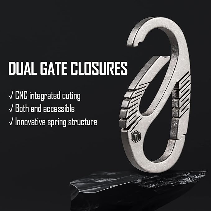 KeyUnity Titanium Carabiner Keychain Clip, Dual-Gate Quick Release EDC Key Ring Holder Organizer for Men and Women