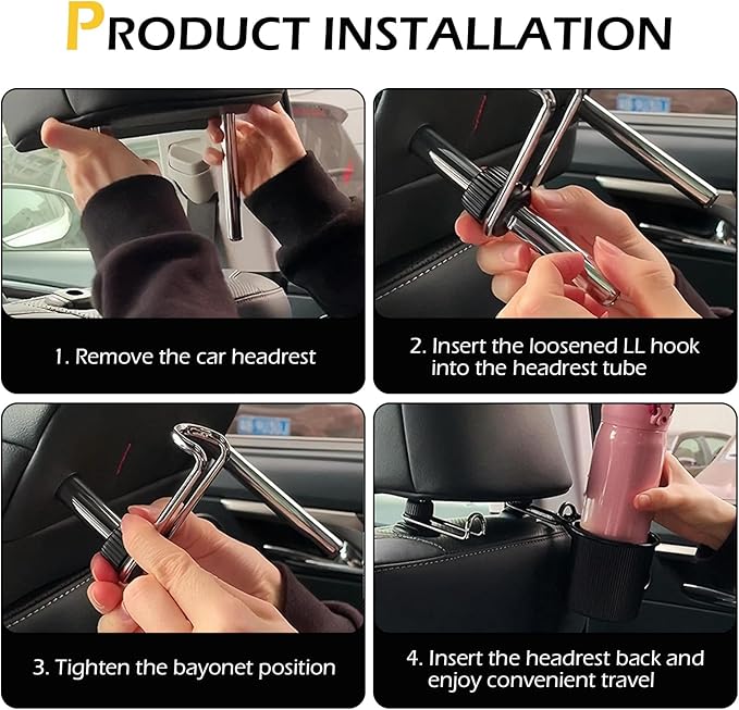 2 PCS Headrest Hooks for Car, 10KG Ultra High Load Bearing Alloy Concealable Swivel Buckle Design Headrest Pole Hook, Seat Headrest Storage Accessory, SayGoodbye to The Messy Space！ (Black)