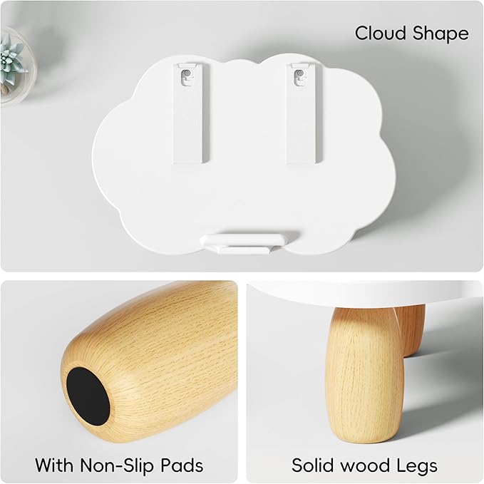 AFOOYO Adjustable Wood Laptop Stand, Ergonomic Height Angles Computer Stand, Cloud-Shaped Holder Riser Notebook Stand for Desk Compatible with Air, Pro, Dell, HP, Lenovo More 10-17.3" Laptops, White