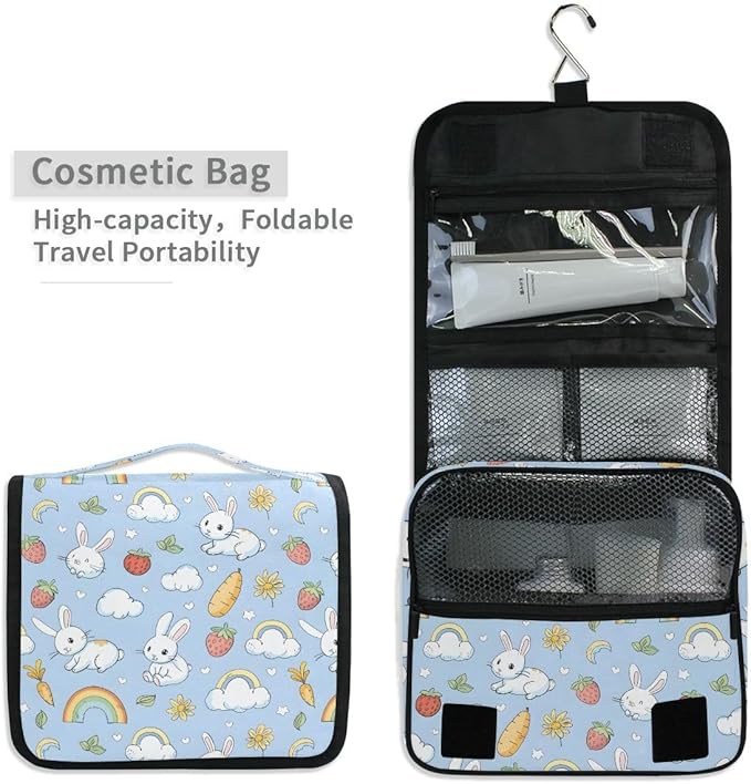 senya Hanging Travel Toiletry Bag Cute Kit Makeup Case Cosmetics Organizer for Men Women (Rabbit And Cloud)