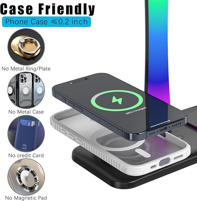 Headphone Stand with Wireless Charger,Gaming Headset stand with RGB Light Mode,For Airpod Max Stand Compatible with Airpod Pro/3/2,For iPhone 17/16/15/14/13/12/11,Gifts for Gamers & Music Lover(Black)