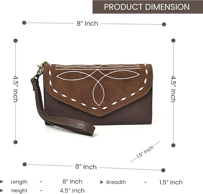 Merbaa Suede Leather Wallet for Women, Genuine Leather Wristlet Clutch with Magnetic Closure, Slim Organizer with Card Slots, Zip Coin Pocket & Compartments, Brown