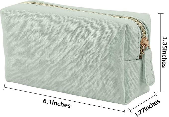 Leather Makeup Bag for Purse Travel, Portable Small Cosmetic Organizer for Women and Girls, Make up Bag with Zipper