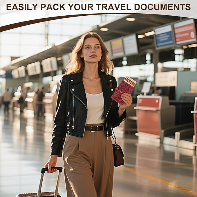 Genuine Leather Passport Holder Travel Bifold Wallet For Men And Women Slim RFID Blocking Red