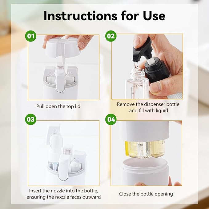 4 in 1 Travel Dispenser,Travel Shampoo and Conditioner Bottles,Refillable Leak Proof Containers Toiletries for Vacation and Business Travel120ML White