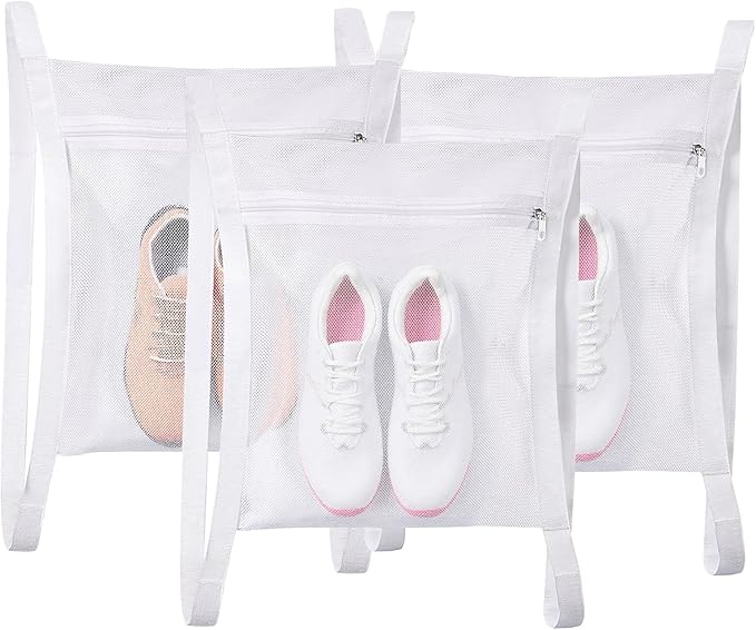 Shoe Dryer Bag, Mingting Large Wash Dry Net Bag 15.7x15.7 Inch for Sneaker Shoes Laundry Dryer Bags with Zipper and Strap for Most Dryers Door,White(3 Pack)