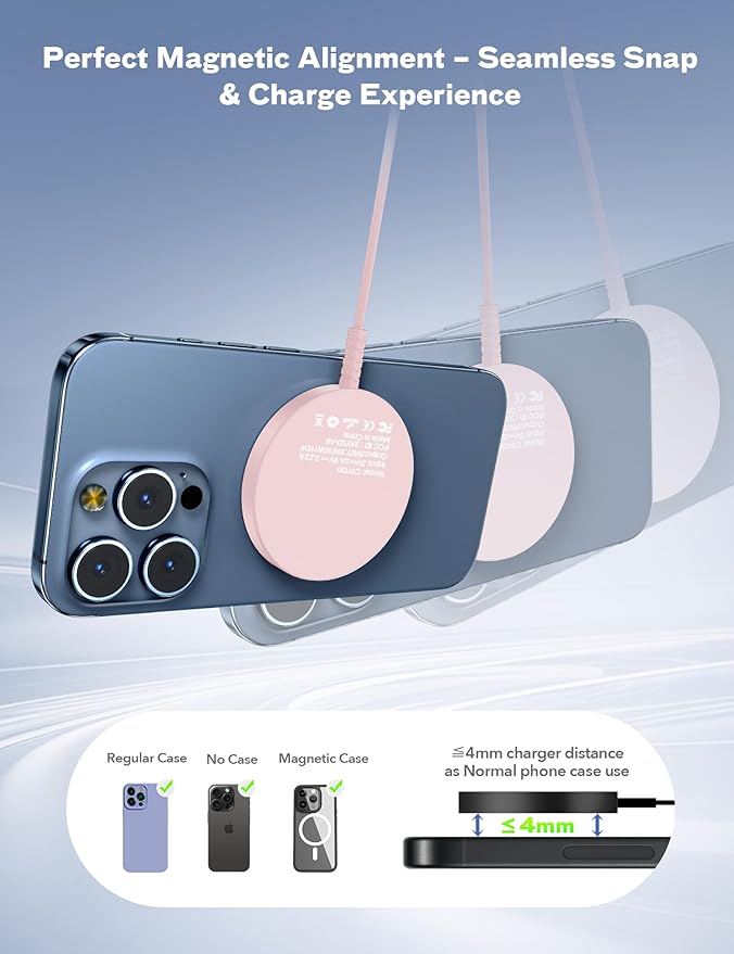 Bohuma Magnetic Wireless Charger: Mag-Safe Charging Pad Fast Charger Pad Dock for Home Office