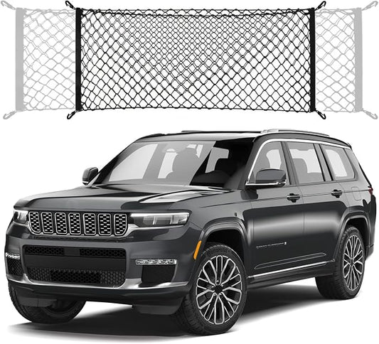 Envelope Style Trunk Cargo Net Compatible with Jeep Grand Cherokee New 2026 2025 2024 2023 2022, Grand Cherokee L 2026 2025 2024 2023 2022 (5 &7 Seats) SUV Nylon Car Rear Mesh Tailgate Netting