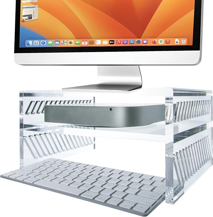 DuraClear Mac Mini Monitor Stand - Acrylic Monitor Stand Riser with Storage Shelf for Mac Mini, Hard Drives, and Other Devices