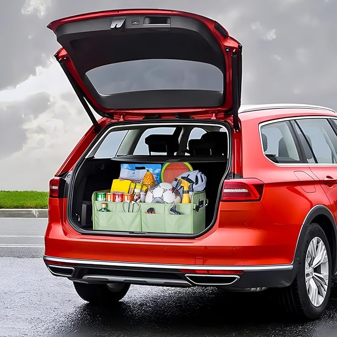 titiyiof Trunk Organizer For Suv & Sedan,Car Organizers and Storage, Waterproof Collapsible & Adjustable Straps,75L Sturdy Car Organization for Car Accessories, Tools,Sundries,2-3Compartment（Green
