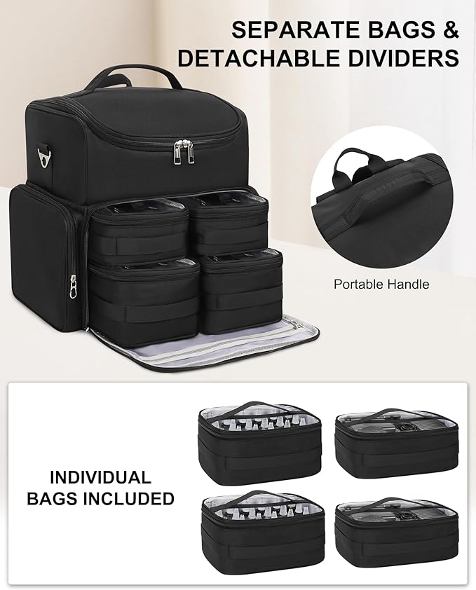 Relavel Tattoo Backpack with 6 Removable Pouches, Tattoo Travel Case with 3 Detachable Dividers, Waterproof Tattoo Carrying Case for Stencil Printer, Equipment and Supplies - Black