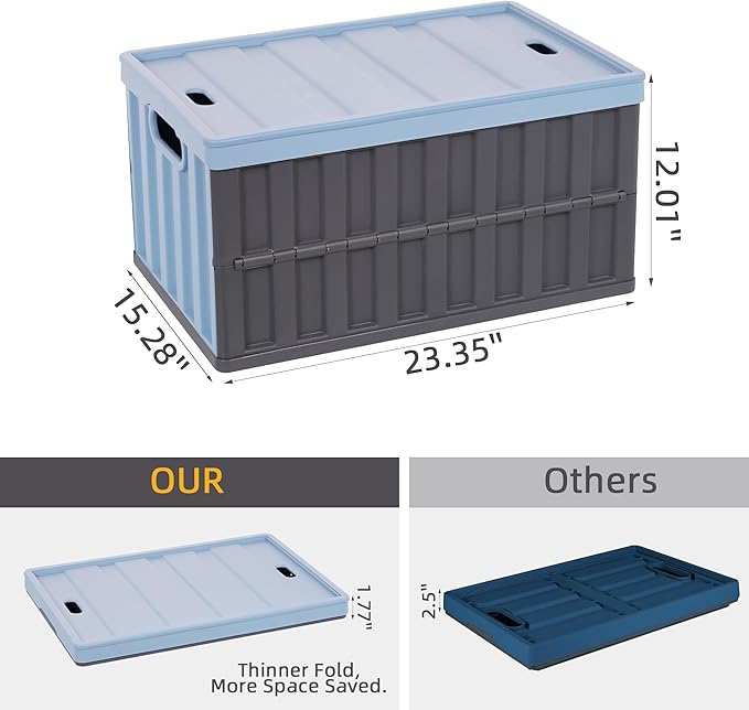 Citylife 64L Collapsible Storage Bins with Lids Plastic Storage Containers for Organizing Stackable Storage Box Large Heavy Duty Utility Crates, 2 Packs