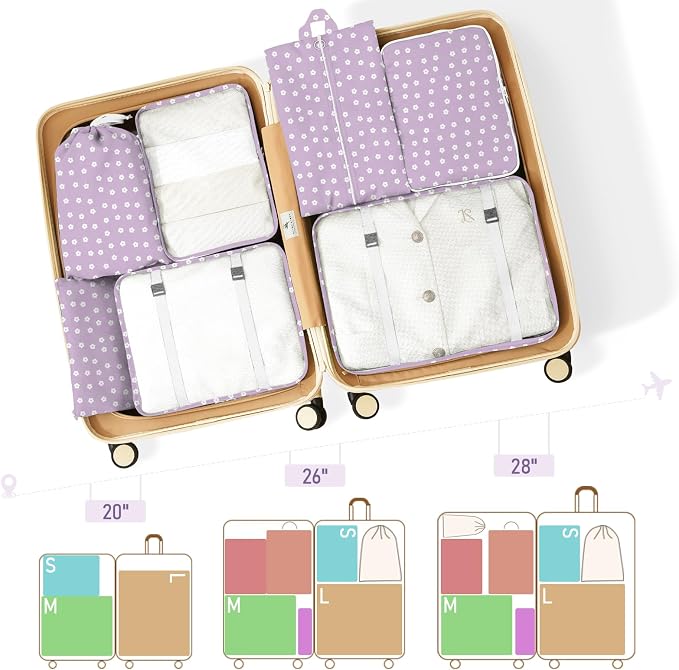 Packing Cubes for Travel - 8 Set Luggage Organizer Bags for Family, Mesh Breathable Packing Cubes for Suitcases Durable Travel Essentials Bags Set