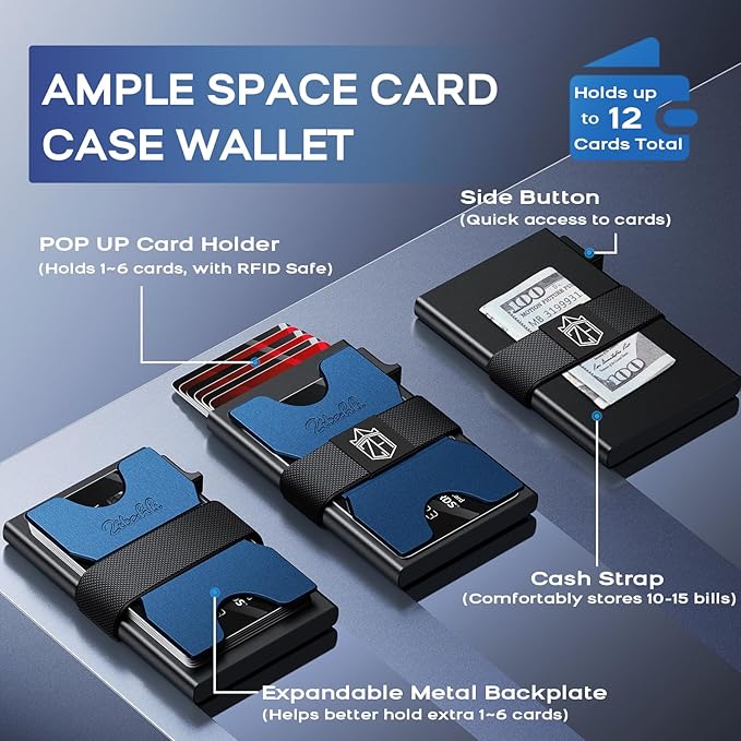 Zitahli Card Holder Wallets for Men - Slim Wallet Holds 6+6 Cards, Metal Card Holder, Minimalist RFID Blocking Wallets with Pop-Up Function, Ultra-Thin, Men's Accessories, Gifts for Him