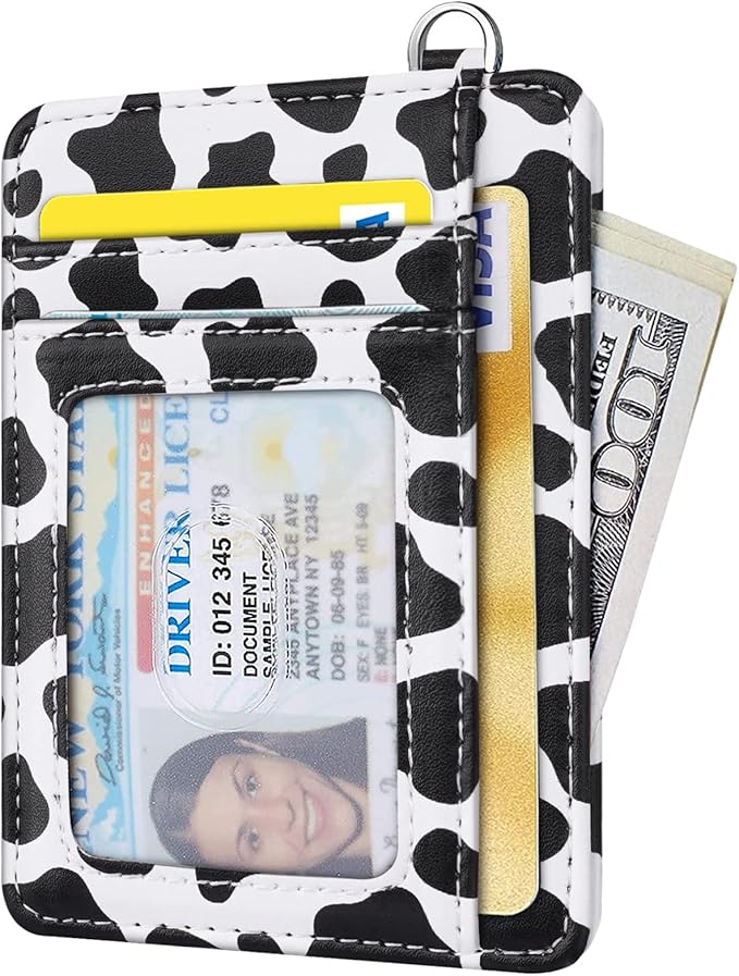 Coco Rossi Slim Front Pocket Wallet RFID ID Card Holder Cute Small Wallet with Keychian for Women,Cow