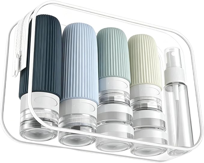 16 Pack Travel Bottles Set - TSA Approved Toiletry Bottles, Leak Proof Refillable Silicone Travel Size Containers with Jars, Spray Bottles, Funnel, Brush & Clear Bag for Carry-On, Camping & Vacation