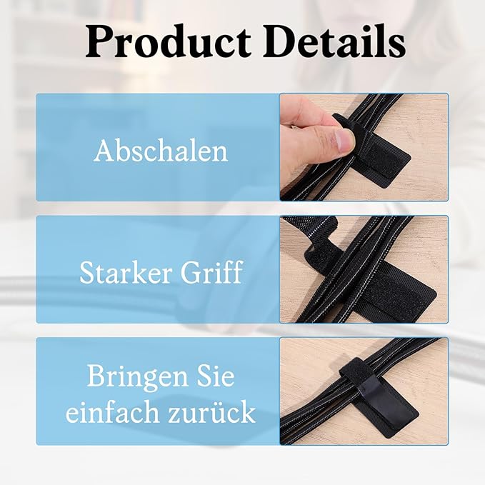 cobee 41 Pcs Cable Management Under Desk, Hook and Loop Cable Ties Self Adhesive Cables Clips Straps, Adjustable Cord Holder Up to 15 Cord for TV Laptop Desktop