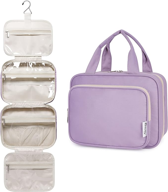 Narwey Hanging Toiletry Bag for Women Travel Makeup Bag Organizer Toiletries Bag for Travel Size Essentials Accessories Cosmetics (Purple (Medium))