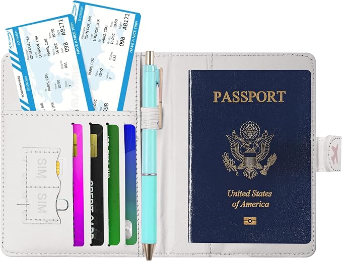 Passport Holder, Travel Wallet Cover with Pen Loop | Cute RFID Blocking Leather Case with Magnetic Closure for Travel Essentials-Sweet