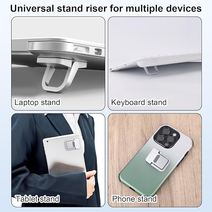 Penitue 2pcs Mini Keyboard Riser, Zinc Alloy Portable Small Laptop Tilt Stand Lifter Feet Foldable & Invisible Self-Adhesive Computer Notebook Holder Leg Lift Accessories for Desk Support (Silver)
