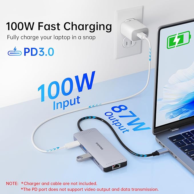 USB C Hub Ethernet, 10 in 1 USB-C to HDMI 4K@60 Adapter with Gigabit Ethernet, 100W PD, USB-A&C Data Ports and SD/TF Slot, USBC Dock MultiPort Dongle for MacBook, Dell, HP, Lenovo, etc