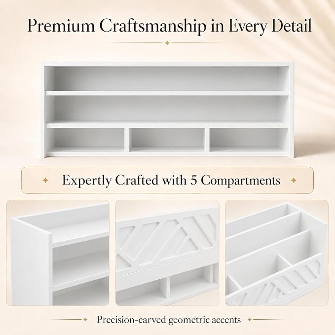 BLU MONACO | Wooden Mail Organizer with Drawer | Mail Organizer Countertop with 6 Compartments | Bill Holder for Desk | White Desktop Mail Sorter