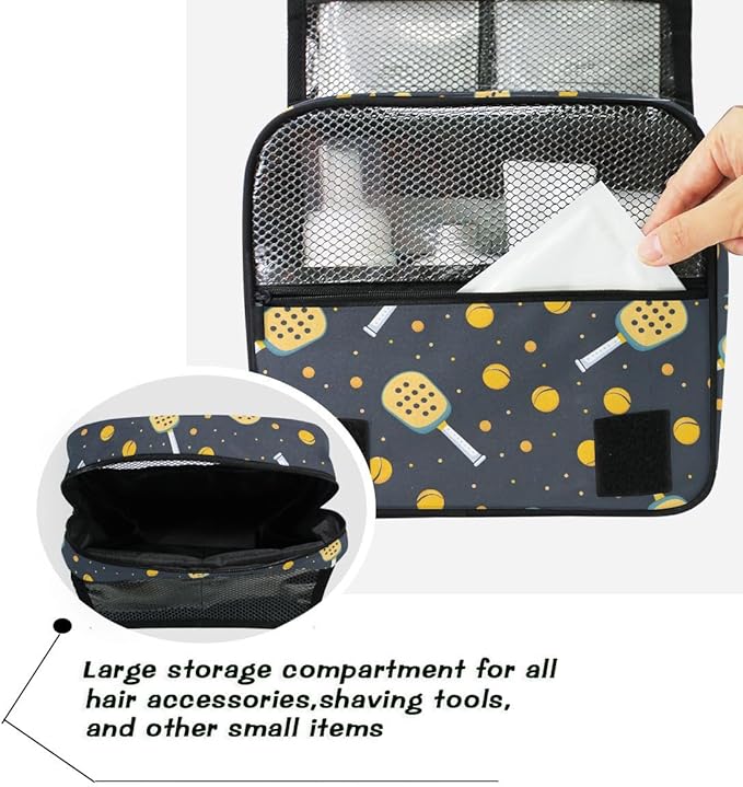 Hanging Travel Toiletry Bag Kit Boys Makeup Case Cosmetics Organizer for Men Women (Pickleball Game Seamless)